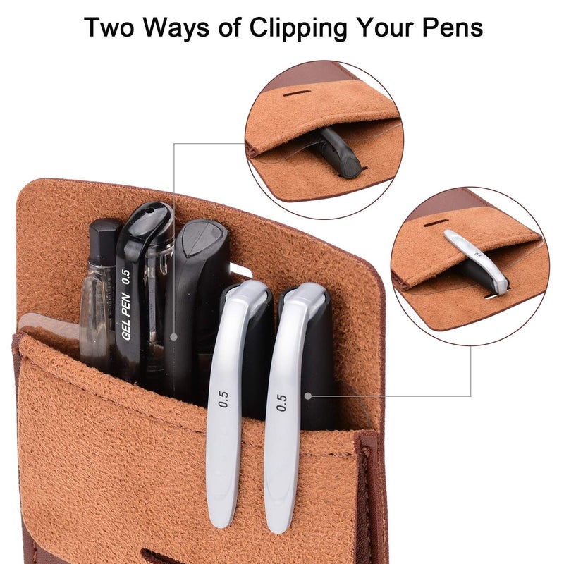 Cacturism Pocket Protector, 4 Pack Premium PU Leather Men Women Pen Holder Pouch Pocket Organizer For Shirts, Lab Coats, Pants; Multi-Purpose-Holds Pens, Pointers, Pencils, Ruler, Tools (Brown 4 Pcs) - Image 2